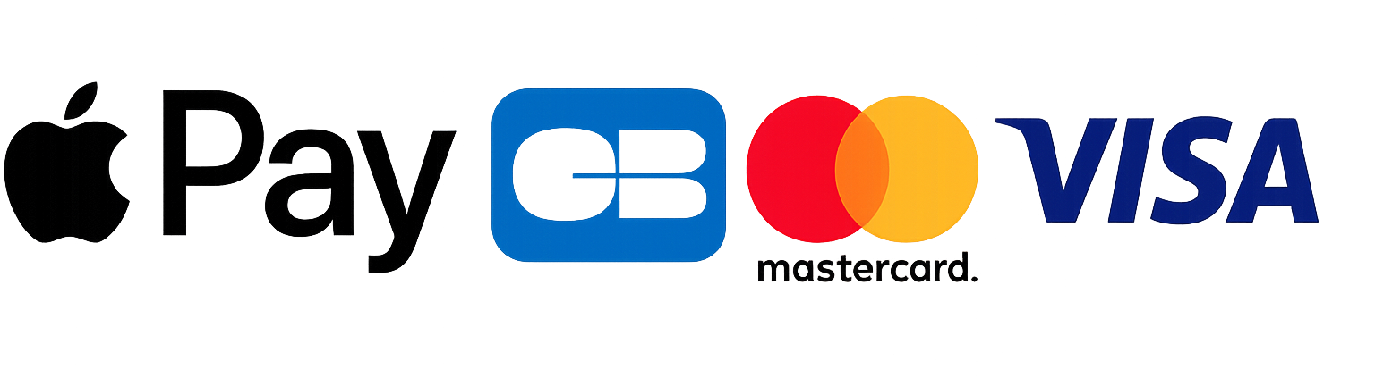Icônes des paiements acceptés : Apple Pay, Carte bleue, Mastercard, Visa