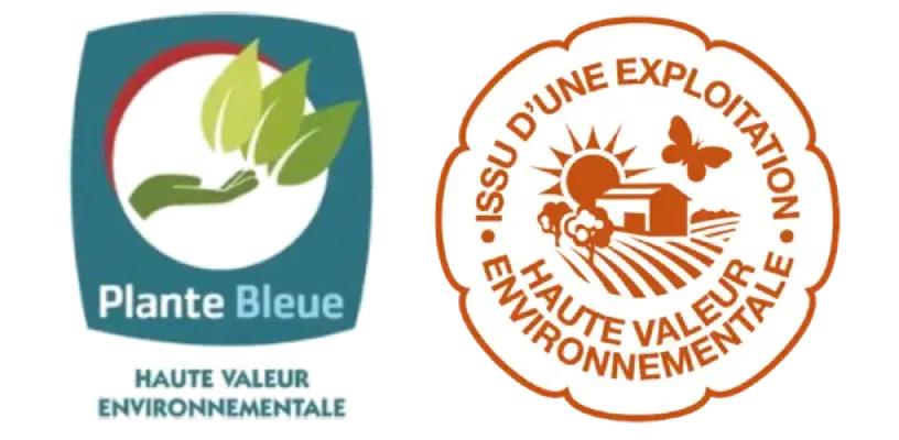 logo plante bleue niveau 3 et logo Haute Valeur Environnementale